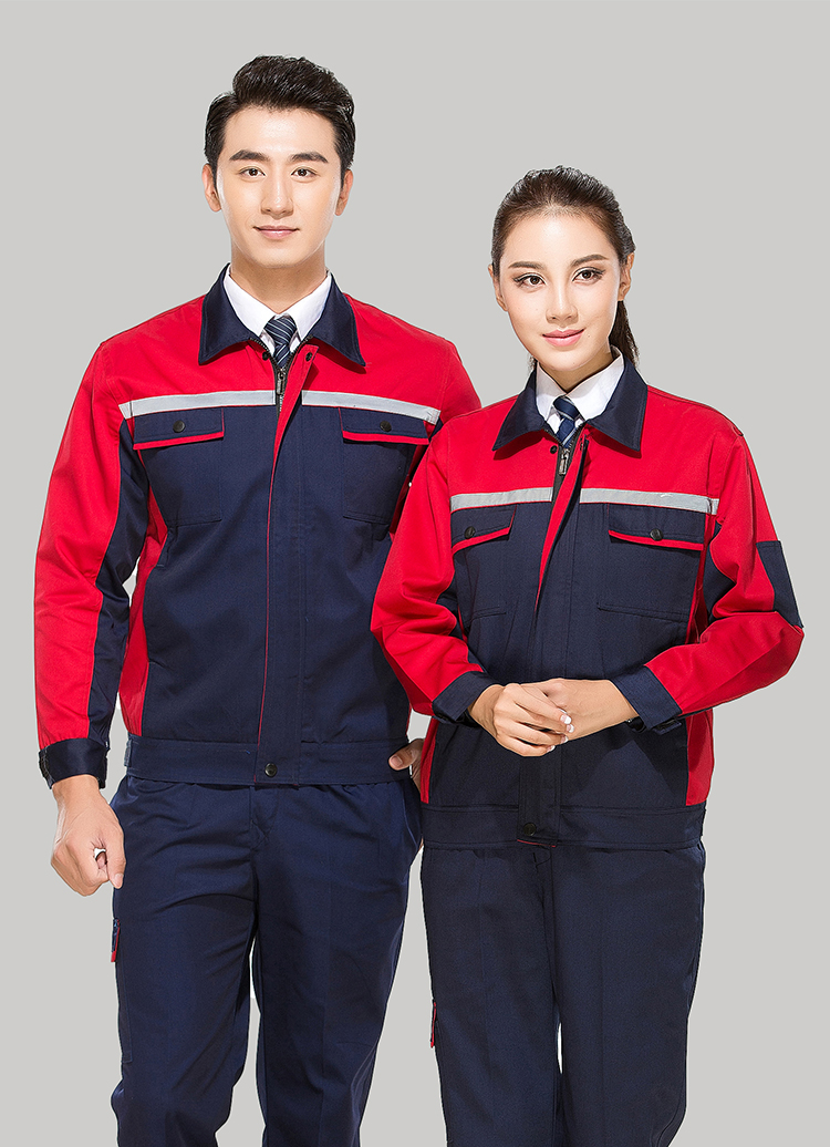 滌棉藏青色色拼紅色工作服套裝GZ-DM8012 滌棉藏青色色拼紅色工作服套裝GZ-DM8012